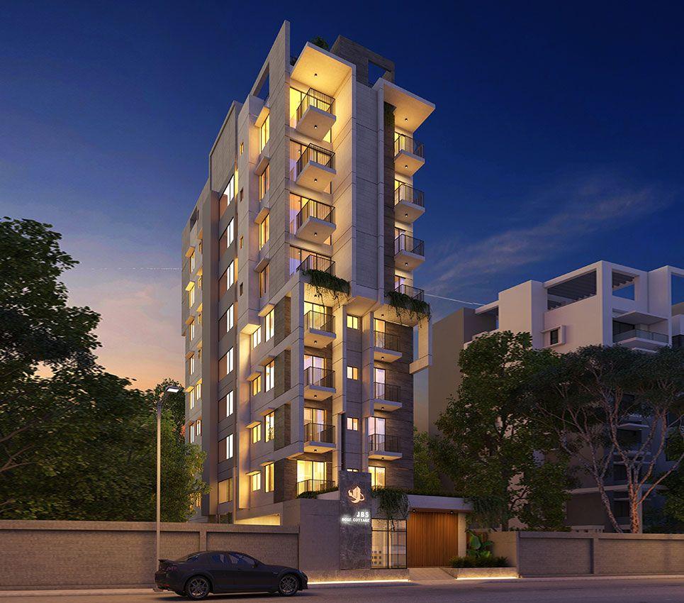 jbs rose cottage exterior night view Basundhara R/A